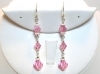 Sterling Silver Austrian Swarovski Pink Crystal Dangle Earrings