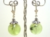 Antique Silver Fleur de Lis Green Garnet Dangle Earrings