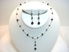 Austrian Black Crystal Sterling Silver Pendant Y-Necklace Set